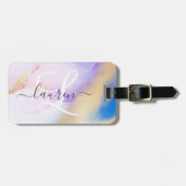 名前パーソナライズされたモノグラムパープルウォーターLuxe ラゲッジタグ (正面横)