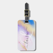 名前パーソナライズされたモノグラムパープルウォーターLuxe ラゲッジタグ (正面縦)