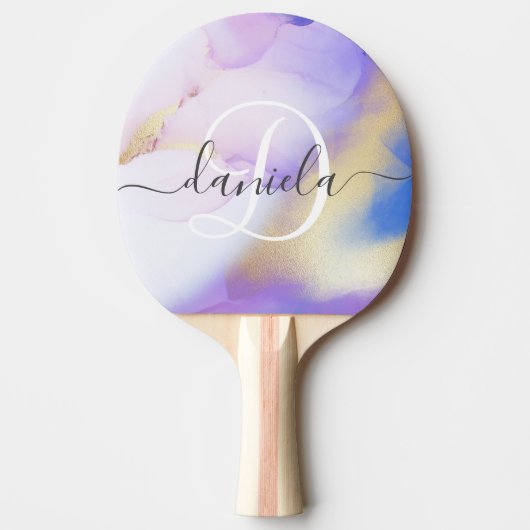 名前パーソナライズされたモノグラムパープルウォーターLuxe 卓球ラケット (正面)