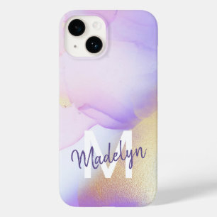 名前パーソナライズされたモノグラムパープルウォーターLuxe Case-Mate iPhone 14ケース