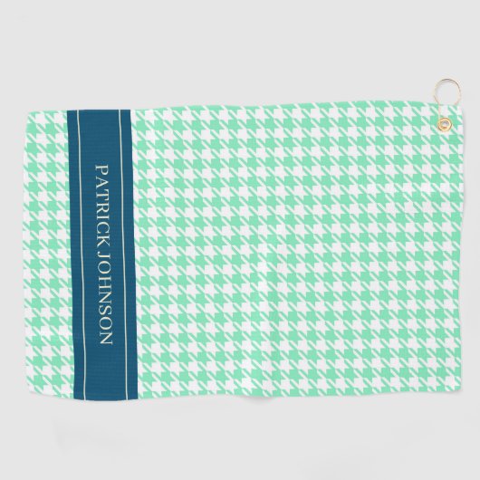 名前パーソナライズされたモノグラムミント千鳥格子の ゴルフタオル (横)