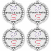 名前パーソナライズされたモノグラム澄んビニール シール (正面)