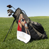 名前パーソナライズされたモノグラム金ゴールド写真 ゴルフタオル (グリーン)