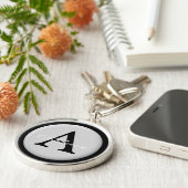 名前パーソナライズされたモノグラム銀金属ボタン キーホルダー (側面)