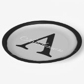 名前パーソナライズされたモノグラム銀金属ボタン ペーパープレート (アングル)