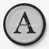 名前パーソナライズされたモノグラム銀金属ボタン ペーパープレート (正面)