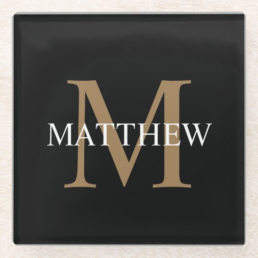名前パーソナライズされたモノグラム黒 ガラスコースター (正面)