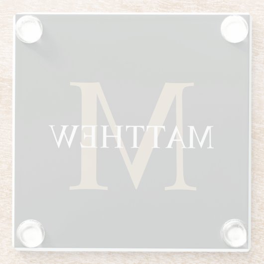 名前パーソナライズされたモノグラム黒 ガラスコースター (裏面)