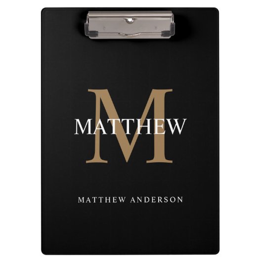 名前パーソナライズされたモノグラム黒 クリップボード (正面)