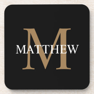 名前パーソナライズされたモノグラム黒 コースター