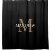 名前パーソナライズされたモノグラム黒 シャワーカーテン (正面)