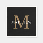 名前パーソナライズされたモノグラム黒 スタンダードカクテルナプキン (正面)