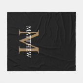 名前パーソナライズされたモノグラム黒 フリースブランケット (正面(横))