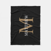 名前パーソナライズされたモノグラム黒 フリースブランケット (正面)