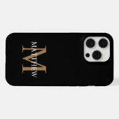 名前パーソナライズされたモノグラム黒 iPhoneケース (裏面横)