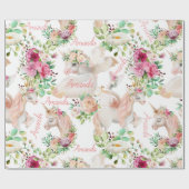 名前パーソナライズされたユニコーン愛かわいらし ラッピングペーパー (フラット)