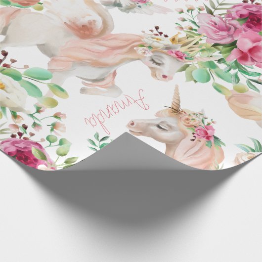 名前パーソナライズされたユニコーン愛かわいらし ラッピングペーパー (角)
