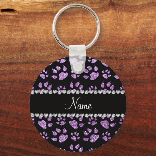 名前パーソナライズされたライトパープルグリッター キーホルダー (正面)