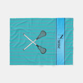 名前パーソナライズされたラクロスターコイズストライプ フリースブランケット (正面(横))