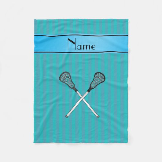 名前パーソナライズされたラクロスターコイズストライプ フリースブランケット (正面)