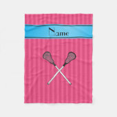 名前パーソナライズされたラクロスピンクストライプ色 フリースブランケット (正面)