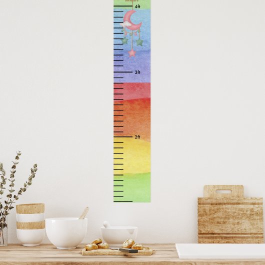 名前パーソナライズされたレインボー子供の成長ポスター ポスター (キッチン)