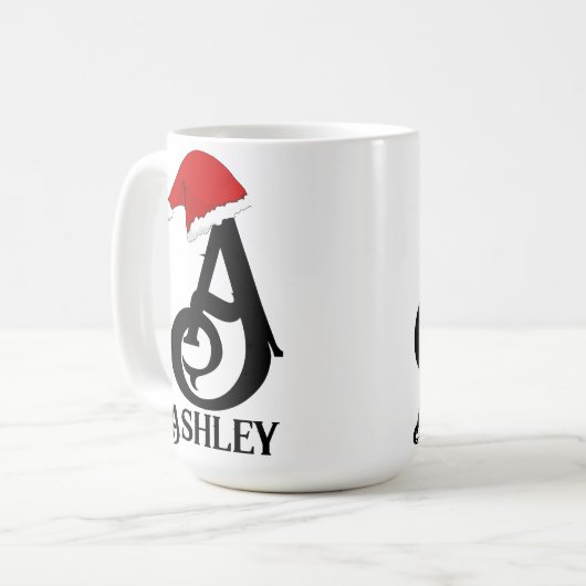 名前パーソナライズされたレタリング,モノグラムのクリスマス コーヒーマグカップ (正面左)