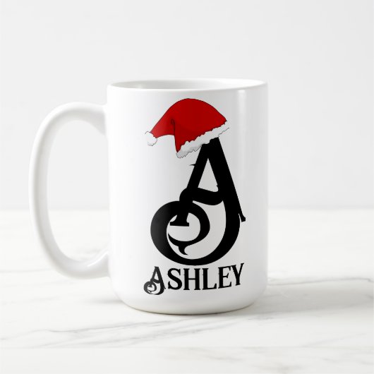 名前パーソナライズされたレタリング,モノグラムのクリスマス コーヒーマグカップ (左)
