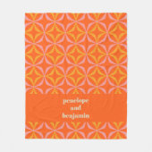 名前パーソナライズされたレトロオレンジ色の黄色の幾何学的 フリースブランケット (正面)