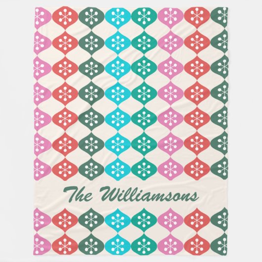 名前パーソナライズされたレトロカラフル幾何学的パターン フリースブランケット (正面)