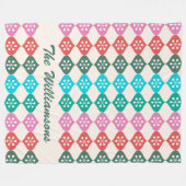 名前パーソナライズされたレトロカラフル幾何学的パターン フリースブランケット (正面(横))