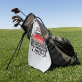 名前パーソナライズされたレトロレッドクラシックカーガレージ ゴルフタオル (グリーン)