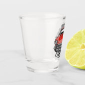 名前パーソナライズされたレトロレッドクラシックカーガレージ ショットグラス (左)