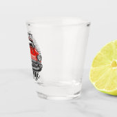 名前パーソナライズされたレトロレッドクラシックカーガレージ ショットグラス (右)