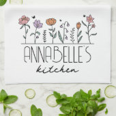 名前パーソナライズされたレトロWildflowers キッチンタオル (折り畳み)