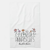名前パーソナライズされたレトロWildflowers キッチンタオル (縦)