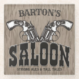 名前パーソナライズされたワイルドウエストガンリボルバーサロン ガラスコースター