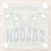 名前パーソナライズされたワイルドウエストガンリボルバーサロン ガラスコースター (裏面)