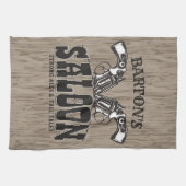 名前パーソナライズされたワイルドウエストガンリボルバーサロン キッチンタオル (横)