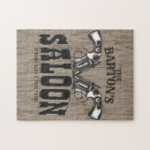 名前パーソナライズされたワイルドウエストガンリボルバーサロン ジグソーパズル (横)