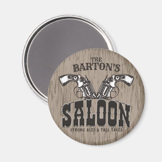 名前パーソナライズされたワイルドウエストガンリボルバーサロン マグネット (正面/裏面)