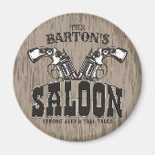 名前パーソナライズされたワイルドウエストガンリボルバーサロン マグネット (正面)