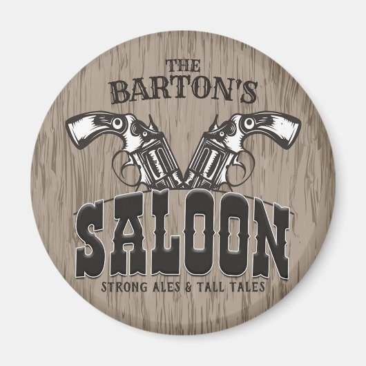 名前パーソナライズされたワイルドウエストガンリボルバーサロン マグネット (正面)