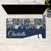 名前パーソナライズされたワイルドフラワーネイビーブルー デスクマット