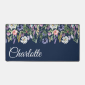 名前パーソナライズされたワイルドフラワーネイビーブルー デスクマット (正面)