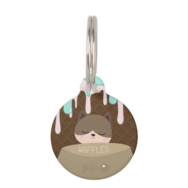 名前パーソナライズされたワッフルコーンキャット ペット　ネームタグ (正面)