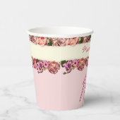 名前パーソナライズされたヴィンテージバラかわいいピンク甘い16 紙コップ (右)