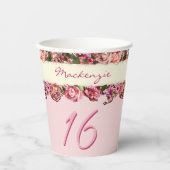 名前パーソナライズされたヴィンテージバラかわいいピンク甘い16 紙コップ (正面)