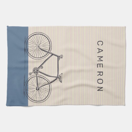 名前パーソナライズされたヴィンテージ自転車スタイリッシュ キッチンタオル (横)