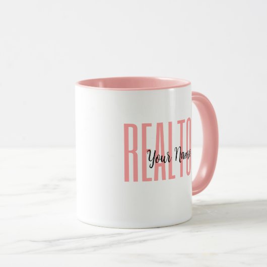 名前パーソナライズされた不動産仲介業者ピンクマグ マグカップ (正面右)